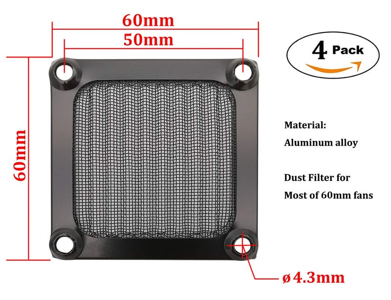IMSurQltyPrise 60mm Computer Case Fan Filter Grills with Screws, Aluminum Frame Ultra Fine Stainelss Steel Mesh, Black Color - 4 Pack - Image 2